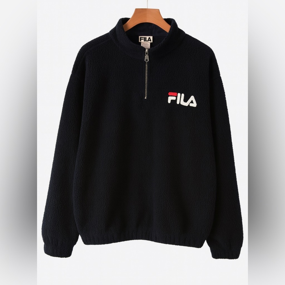 Vintage FILA teddy pullover Sherpa fleece sweater jacket men’s sz L retro 90’s